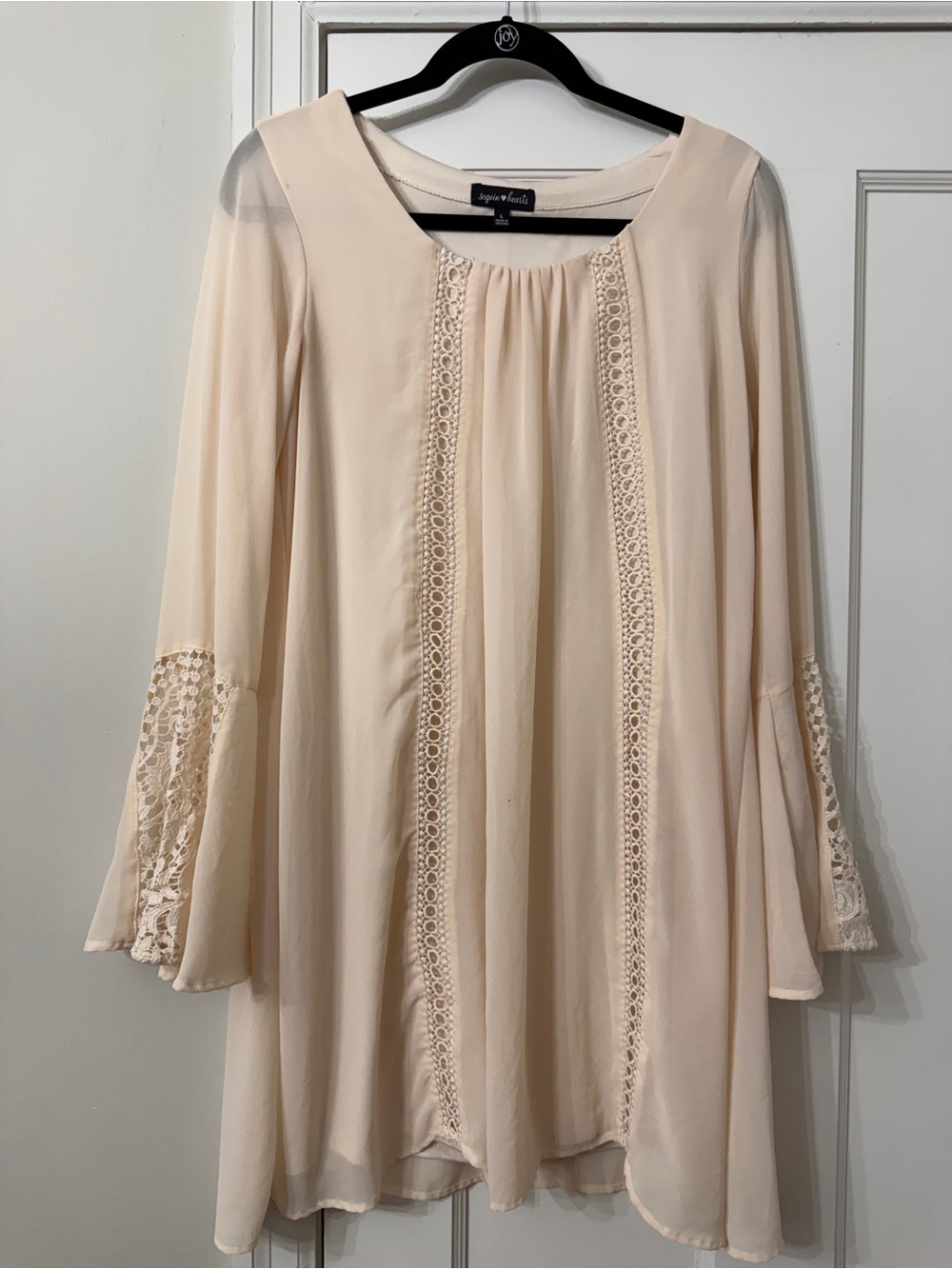 Sequin Hearts Cream Long Sleeve Lace-Trim Tunic Dress